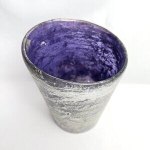 Belle Lux Vintage Mercury Glass Candle Holder / Vase Antiqued Silver & Purple In